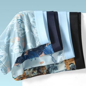 Men's Summer Ultra-Thin Cool Ice Silk Printed <b>Boxer</b> Briefs Large Size Loose Mesh Four-Corner Underwear <b>Custom</b> Logo Waist Fabric - Product Image 4