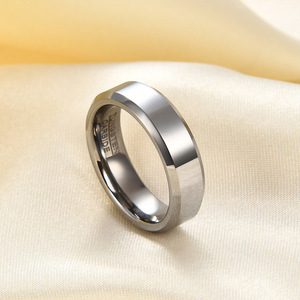 Anillo de Acero de Tungsteno de 6 mm y 8 mm con Doble Bisel Geométrico, Joyería para Uso Diario Masculino - Product Image 1