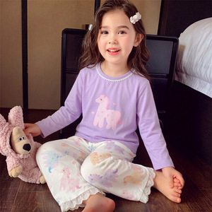 Nuevo Conjunto de Pijamas de Verano y Primavera para Niñas con Encaje Frontal, Conjunto de Ropa de Dormir Infantil Hecho de Algodón Puro - Product Image 3