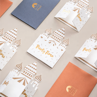 Invitation de Noël populaire de luxe personnalisée avec logo, lettres d'amour, impression typographique sur papier d'art doré, vente en gros pour fêtes et vacances