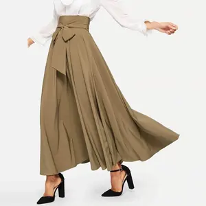 New Fashion Custom Solid Color Women's Belt Big Hem Hot Sell Skirt Casual Summer Long Skirt For Women