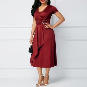 Nouvelle Robe de Soirée Formelle Mi-Longue pour Femme, Col en V Sexy, Taille Haute, Couleur Unie, Style Bohème à Ourlet Évasé - Product Image 1