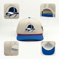 Casquette de baseball perforée imperméable de haute qualité à 5 panneaux bicolore, logo en caoutchouc PVC, décoration en corde, chapeau de sport de golf personnalisé