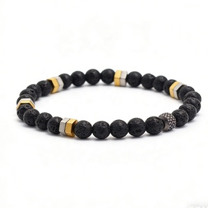 Fashion Natural Stone 6MM Lava Stone <strong>Bracelet</strong> <strong>for</strong> Men Women Stretch Healing Yoga Protection 18k Gold Jewelry <strong>Couple</strong> Gift - Product Image 6
