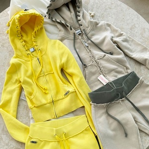 Clothing Manufacturer Custom Two Piece Skinny Sweatsuit <b>Cropped</b> Distressed <b>Zip</b> <b>up</b> Hoodie and Jogger Set Women Sweatsuit - Product Image 1