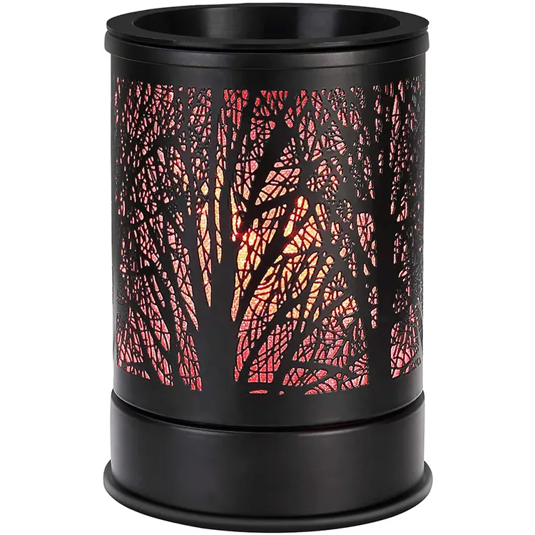 Koku balmumu erir sıcak 7 renk LED değişen ışık klasik siyah orman tasarım koku yağlı mum isıtıcı