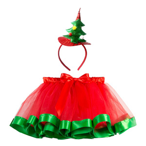 Новинка 2026: Новогоднее детское платье с принтом для девочек, пышная юбка с шляпкой и повязкой на голову, тюлевая юбка-пачка - Product Image 3