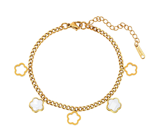 Élégante Chaîne de Cheville à Breloque Fleur en Acier Inoxydable Plaqué Or 18K avec Incrustation de Coquillage Blanc, Chaîne Curb Fleurie, Bijou d'Été pour la Plage - Product Image 1
