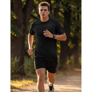 FOXA <b>Mens</b> T-Shirt Short Sleeve Crewneck Quick Dry Gym Workout Shirt <b>Stretch</b> Knitted Cotton Spandex - Product Image 5