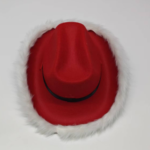 Sombrero de Vaquero de Fieltro Rojo con Borde de Piel Blanca, Sombrero Festivo de Invierno Unisex para Adultos, Ideal para Fiestas Navideñas - Product Image 5