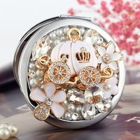 Shiny Mini Pocket Magnifying Cosmetic Mirror Portable Double-sided Foldable Ballet Girl Makeup Mirror Metal 7x7cm