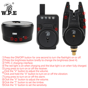 W.P.E Nuovo Set di Avvisatori Acustici da Pesca 4+2 con Luce da Tenda Wireless, Allarme Abboccata per Carpfishing e Accessori per <span class=keywords><strong>la</strong></span> Pesca al Lago - Product Image 2