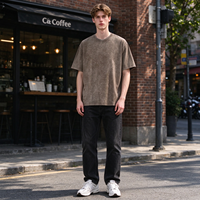 T-shirt ample et épais 240 GSM 100 % coton délavé à l'acide, col rond uni personnalisé, coupe décontractée, style vintage