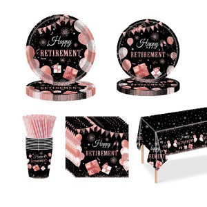 Suministros para fiestas de jubilación feliz, vajilla desechable, platos, platos de papel, servilletas, vasos, vajilla para fiestas de jubilación - Product Image 1