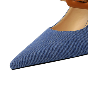 955-2 bigtree <span class=keywords><strong>scarpe</strong></span> Baotou trascinare bocca superficiale sottolineato dita dei piedi delle Donne del <span class=keywords><strong>denim</strong></span> di Colore di corrispondenza Cintura fibbia A Spillo di Alta tacchi pantofola - Product Image 4