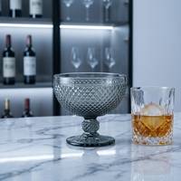 Gobelet à dessert vintage en verre épais 300 ml, bleu vert, avec pied diamanté, pour crème glacée et salade, vaisselle de fête