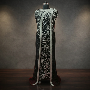 Vestido de Noche Formal con Cuentas y Estampado Floral, Escote Redondo, Sin Mangas, Cintura Natural, Cola Capilla, Largo hasta el Suelo, Corte Recto Frontal - Product Image 3