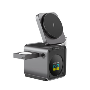 <span class=keywords><strong>Cargador</strong></span> Inalámbrico Magnético Tres en Uno QI2.2 MagSafe T15 de <span class=keywords><strong>25W</strong></span> con Carga Rápida, Puerto C, Reloj de Escritorio y Luz - Product Image 2
