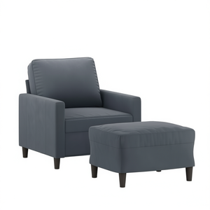 Dark Gray Velvet Sofa Chair With <b>Footstool</b> For Living Room Modern Square Design Wood <b>Legs</b> - Product Image 1