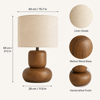 Lampe de table en bois artisanale, abat-jour en lin rustique vintage, lampe de chevet pour hôtel, chambre à coucher, villa, salon