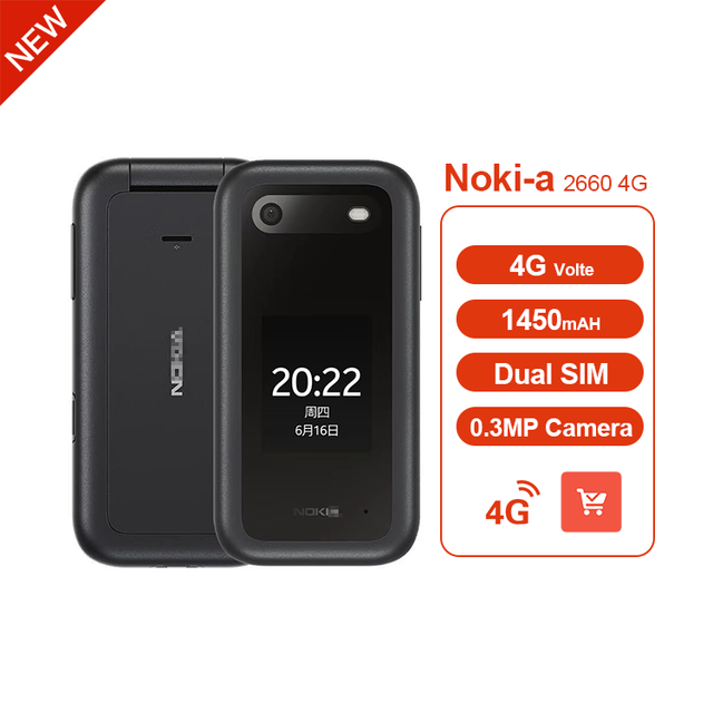 NOKI-A 2660 Flip Keypad Feature Phone Dual Sim Long Standby Cell Phone Noki-a 4g Mobile Phone