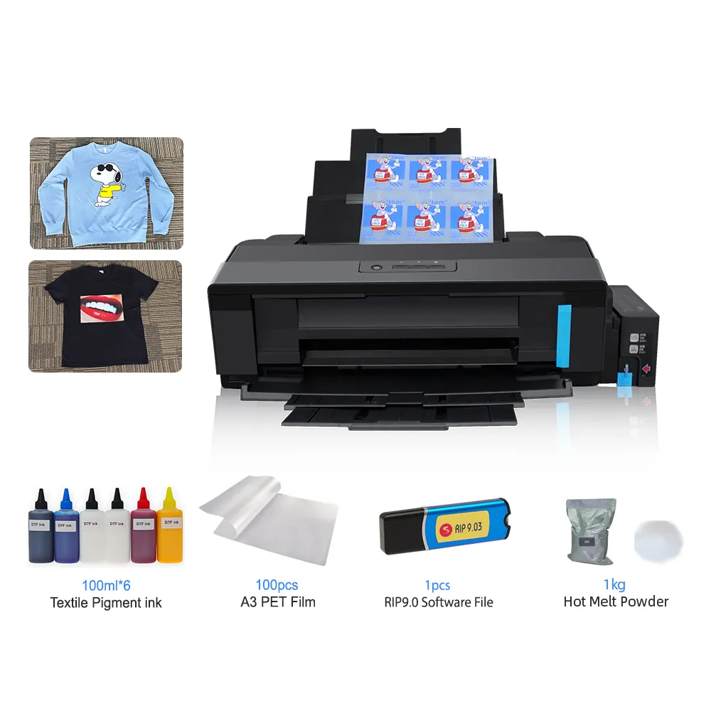 Mesin Cetak L1800 Printer Kertas, Mesin Cetak Tekan Panas Digital DTF Set Lengkap dengan Gratis Tinta