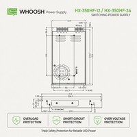 Alimentation à découpage double sortie WHOOSH AC 200-240V 350W 12V 30A IP20 avec ventilateur pour bande LED, vidéosurveillance et applications industrielles