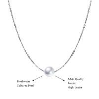 Bijoux classiques pour femmes 925 en argent Sterling simple 6mm/ 8mm perle blanche collier ras du cou rond
