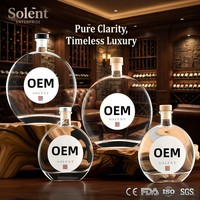 Botella de Vidrio Plana Redonda Solent, Botella de Lujo para Licores, Whisky, Vodka, Contenedor para Bar, Restaurante, Suministro al por Mayor