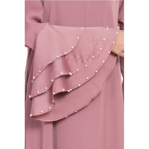 Nhà Máy Tùy Chỉnh Màu Hồng Đồng Bằng A-Line Kaftan Abaya Hồi Giáo Phụ Nữ Thanh Lịch Hồi Giáo loe Tay Áo Dài Ăn Mặc - Product Image 6