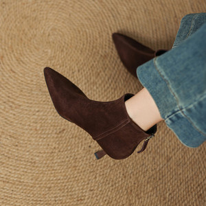 <span class=keywords><strong>Stivali</strong></span> da <span class=keywords><strong>Donna</strong></span> Personalizzati in Pelle Scamosciata Vintage, Autunno Inverno 2026, Punta Affusolata, Cerniera, Tacco Alto, Marrone, Taglia <span class=keywords><strong>42</strong></span> - Product Image 3