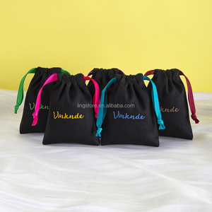 7*9 cm Low Moq <b>Small</b> Black Cotton Drawstring Pouch Customized Canvas <b>Bag</b> Eco Muslin Fabric Jewelry Packaging <b>Bags</b> for Necklace - Product Image 4