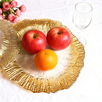 Assiettes de présentation en verre de 13 pouces, irrégulières, dorées, à motifs floraux, diverses couleurs, pour mariage et fête, vente en gros