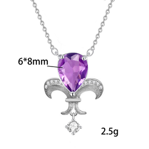 สร้อยคอเงินแท้ 925 วินเทจ ลายดอกไอริส ประดับพลอยแอมเมทิสต์ทรงลูกแพร์ขนาด 6*8 มม. ของขวัญสำหรับเพื่อนเจ้าสาว - Product Image 6