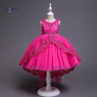 E2woo ODM Vestido de Fiesta para Niñas al por Mayor, con Apliques Florales de Encaje, Ecológico, Transpirable, Hasta la Rodilla, Estilo Dulce