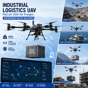 FlyCart 200 อุปกรณ์ขนส่งทางอากาศอุตสาหกรรมสำหรับงานโลจิสติกส์ แพลตฟอร์มขนส่งสินค้าทางอากาศแบบรับน้ำหนักมากพิเศษ สำหรับการขนส่งวัสดุทางการแพทย์ในพื้นที่ห่างไกล เหมืองแร่ และนอกชายฝั่ง - Product Image 1