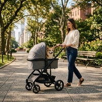 Poussette pour animaux de compagnie Bello M-Pet Series, détachable, multifonctionnelle, portable, design 3-en-1, pliable, pour chat et chien, grandes roues en PU, 15 kg