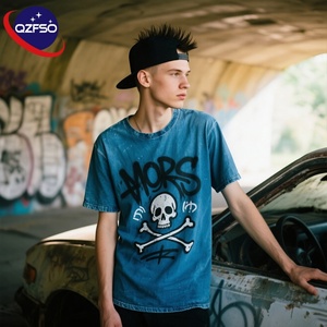 QZFSO Logo personnalisé de haute qualité Boxy Fit T-shirt surdimensionné goutte épaule recadrée Hip Hop T-shirt graphique lavé à l'acide Tshits pour hommes - Product Image 1