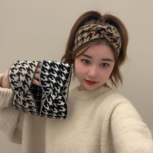 Qianjin Thousand Bird Lưới Dệt Kim <span class=keywords><strong>Headband</strong></span> Retro Rộng Cạnh Đan Tóc Hoops Cao Đàn Hồi Tóc Ban Nhạc Houndstooth <span class=keywords><strong>Headband</strong></span> - Product Image 2