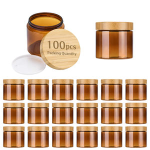 Pot Cosmétique Cylindrique en Plastique Givré Transparent Marron de Luxe 500ml avec Couvercle Vissant en Bambou <span class=keywords><strong>pour</strong></span> Crèmes <span class=keywords><strong>Corps</strong></span> et Yeux - Product Image 1