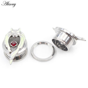 1 * الفولاذ المقاوم للصدأ الذئب Noctilucent أحمر مربع الزركون سدادات نفق الأذن المتوسع أقراط قياس نقالة ثقب الجسم المجوهرات - Product Image 3