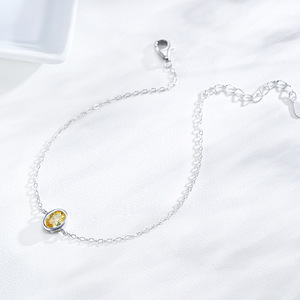 Pulsera de Cadena de Plata de Ley S925 con Ámbar de Corte Ovalado y Circonita Amarilla, Regalo de San Valentín para Mujer, Versión de Cobre Personalizable - Product Image 3