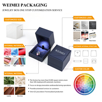 Boîte de présentation de bijoux de luxe WEIMEI bleue avec éclairage LED, intérieur en velours, pour collier, bague, boucles d'oreilles, emballage OEM, boîte de présentation de bijoux