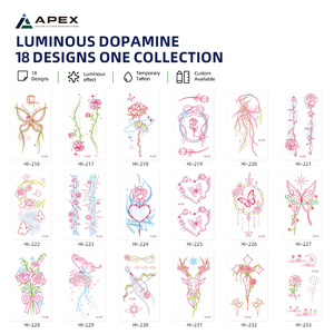Pegatinas de Tatuajes Temporales Luminosas Multicolores, Estilo Floral Coreano Y2K, 18 Diseños, Durabilidad de hasta 1 Semana - Product Image 2