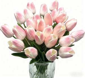 Bouquet de tulipes artificielles en caoutchouc souple simulé, fleurs artificielles transfrontalières pour la décoration intérieure, Noël, Saint-Valentin - Product Image 1