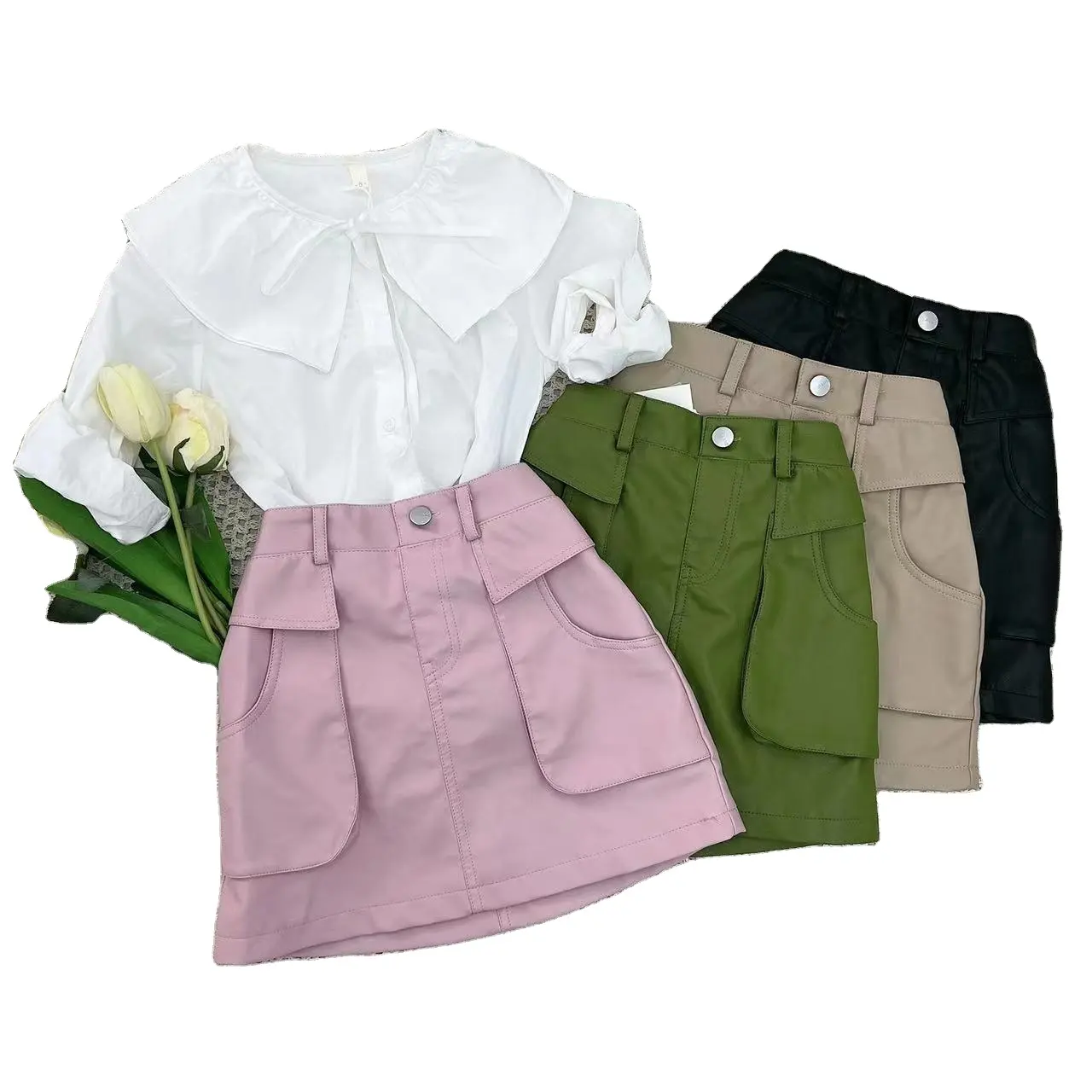 spring and autumn 2023 New Middle children PU Girls' Skirt