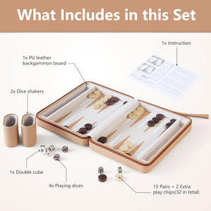 Jeu de backgammon magnétique <span class=keywords><strong>classique</strong></span> de 9 pouces, jeu de voyage portable, plateau de backgammon en cuir PU avec 32 pièces en bois et 5 dés - Product Image 4