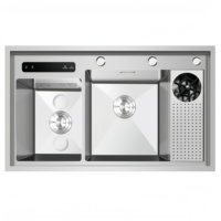Évier de cuisine double à ultrasons noir nano, multifonction, nettoyage à ultrasons, conception de drainage