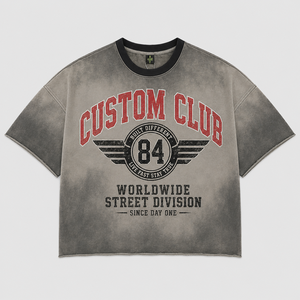เสื้อยืดทรงบ็อกซี่ Mud Wash ผ้าคอตตอนหนา สีเทาพิมพ์ลายกราฟิก สไตล์สตรีทแวร์ เสื้อยืดโอเวอร์ไซส์แขนสั้นลำลองสำหรับผู้ชาย - Product Image 1