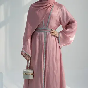 Premium Fashionable Women Robe Dubai Party Open Abaya Muslim Long Dress Shinny Hem Abaya